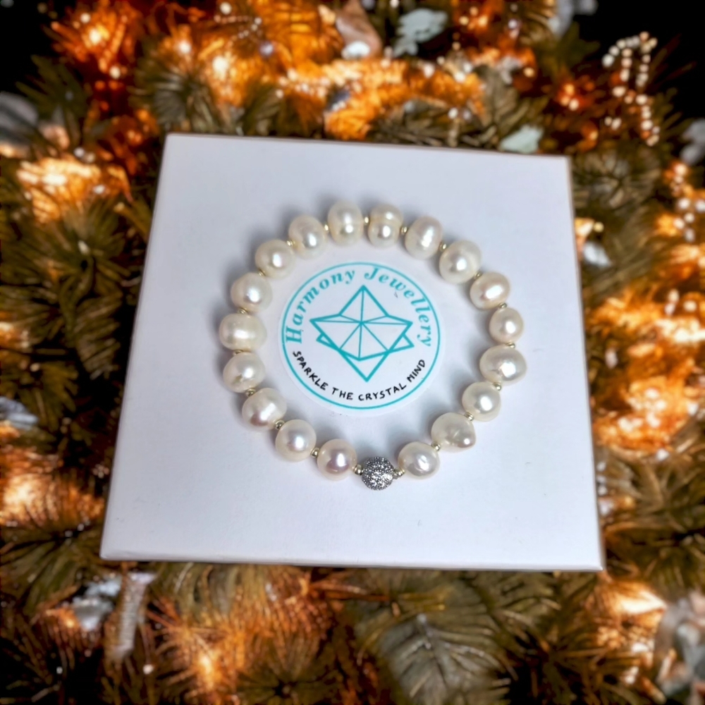Freshwater Pearl Zirconia charm bracelet